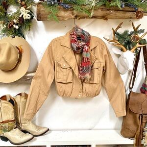 Safari/military/cargo blazer cropped jacket w midcentury western vibe